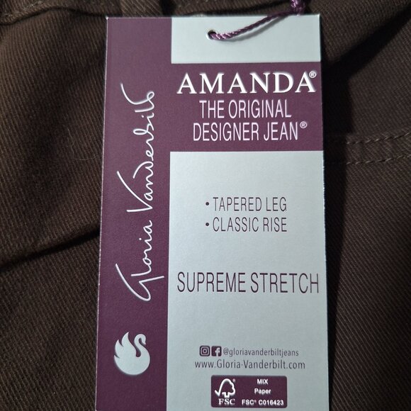NWT Brown Gloria Vanderbilt Amanda High Rise Tapered Jeans (w/stretch!) 8-Petite - Picture 1 of 11